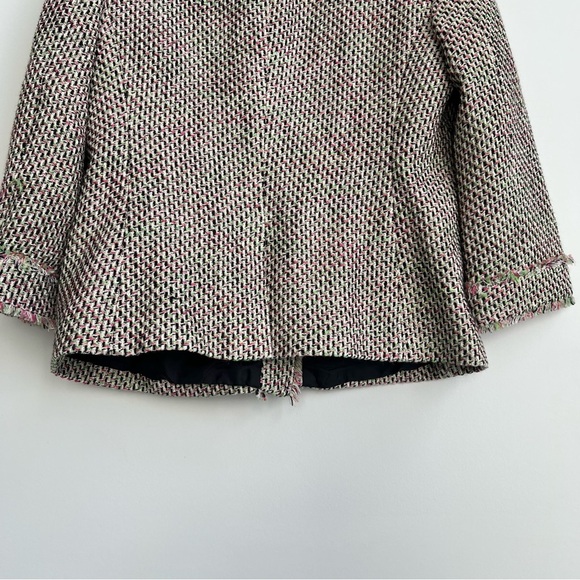 Talbots Jacket 10 Pink Green Neon Tweed Fringe Button Up Fray Edges Lined Coat - Picture 10 of 11